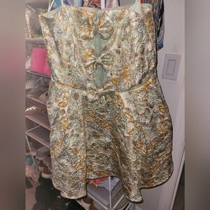 Elegant Gold and Silver Brocade Dress